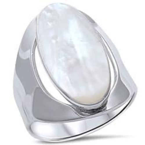 Womens Mother Pearl Sterling Silver .925 Ring Fresh Water Oval Cocktail Pearl Ring
