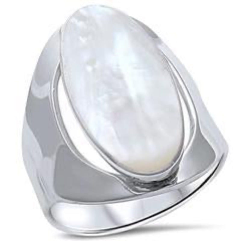 Womens Mother Pearl Sterling Silver .925 Fresh Water Oval Cocktail Ring