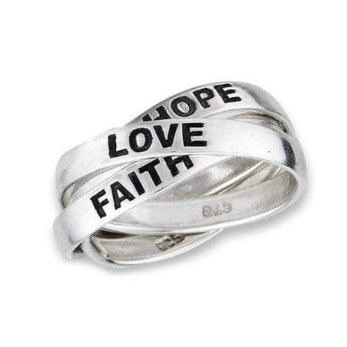 Sterling Silver .925 Triple Band Hope Love Faith Ring