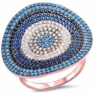 Sterling Silver .925 Turquoise & SapphireRose Gold Ring