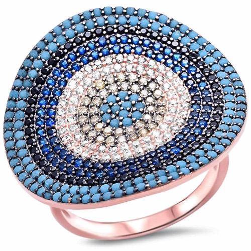 Sterling Silver .925 Turquoise & SapphireRose Gold Ring