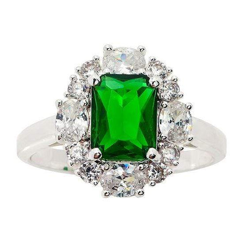 Womens Emerald Cut Zirconia Silver Tone Cocktail Ring Size 8