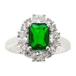 Womens Emerald Cut Zirconia Cocktail Ring Size 8 Silver Statement Fashion Jewelry