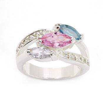 Womens Silver Multi-Color Zirconia Marquise Design Cocktail Ring Size 8