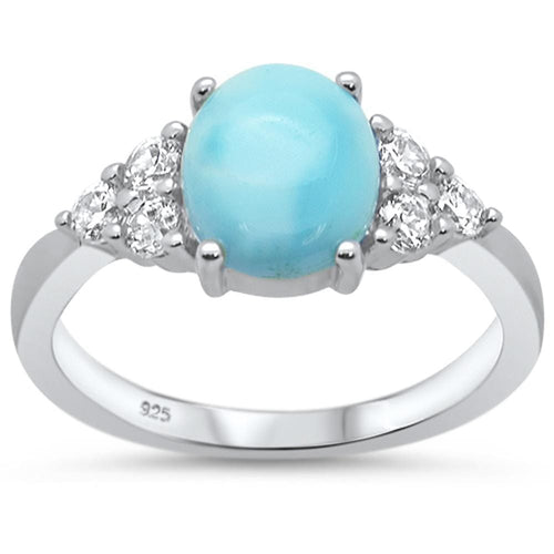 Womens Sterling Silver .925 Oval Shape  Larimar Cubic Zirconia Ring Size 8