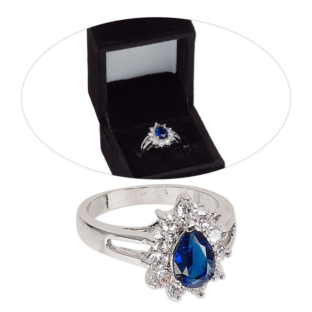 Womens Silver Sapphire Like Blue Teardrop Zirconia Ring Size 8