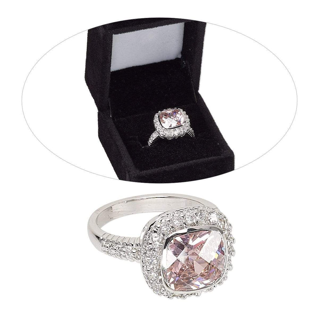 Rounded Square Design Pink Clear Ring