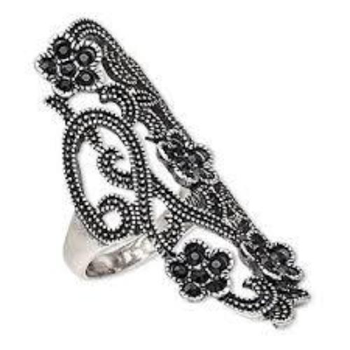 Antique Silver Austrian Crystal Flower Design Ring