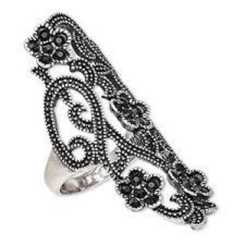 Womens Antique Silver Cocktail Ring Size 8 Austrian Crystal Flower Design Fashion Jewelry
