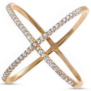 Womens Sterling Silver .925 Cocktail Rings Criss Cross Zirconia Fine Jewelry