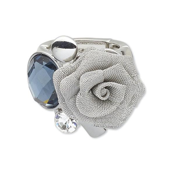 Stretch Gray Mesh Flower Ring