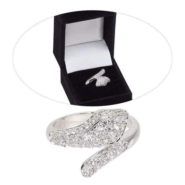 Womens Silver Tone Snake Zirconia Statement Ring Size 8